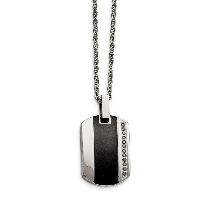 Ladies necklaces classic styles-Stainless Steel Polished Black Ceramic Inlay CZ Small Necklace