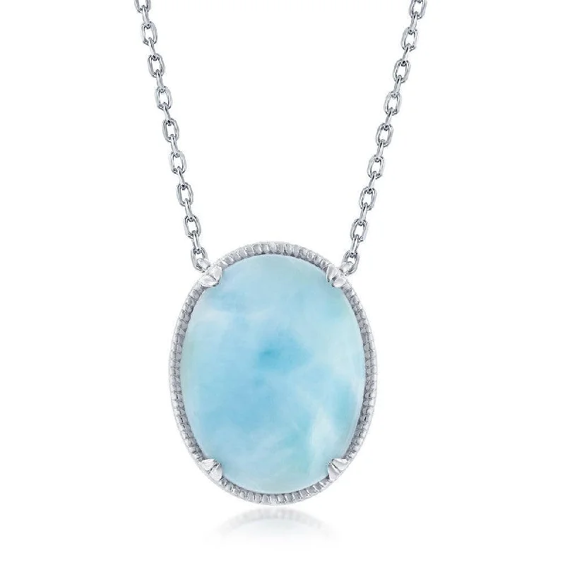 Ladies necklaces mature appeal-Sterling Silver Oval Larimar Filigree Design Necklace