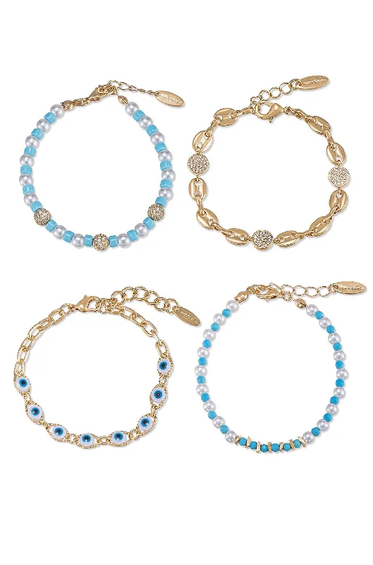 Ladies bracelets sentimental value-Turquoise and Pearl Bracelet Set