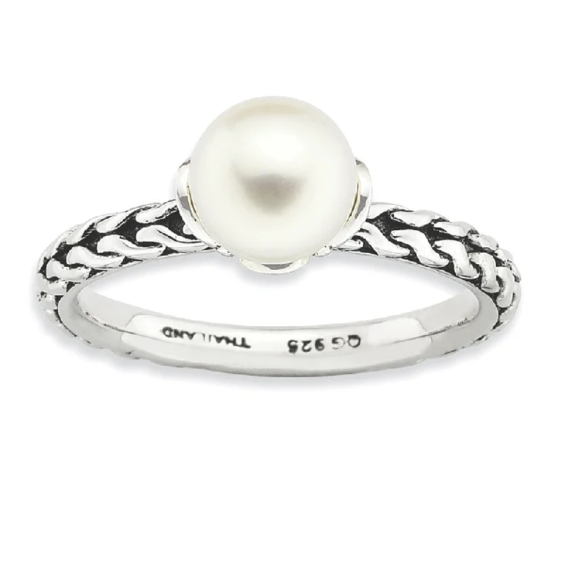 Ladies ring investment value-White FW Cultured Pearl & Sterling Silver Stackable Ring (7.0-7.5mm)