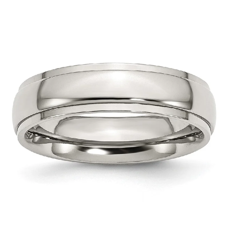 Ladies ring hollow patterns-6mm Stainless Steel Polished Domed Ridged Edge Comfort Fit Band