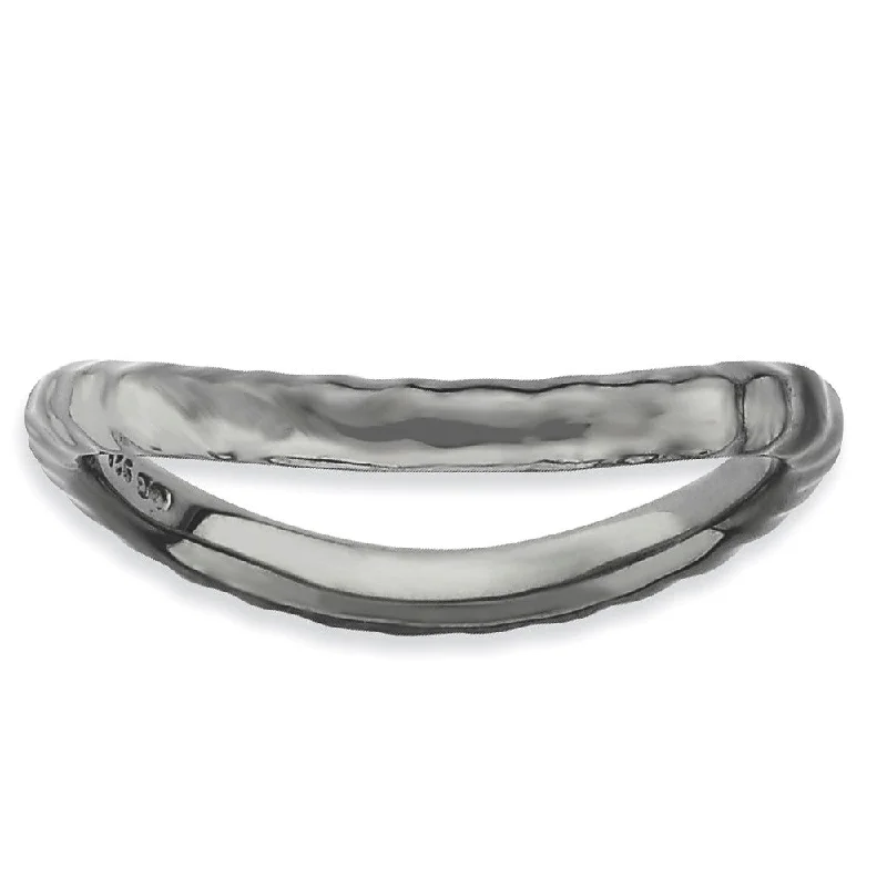 Ladies ring store finds-2.25mm Stackable Black Plated Silver Curved Hammered Band