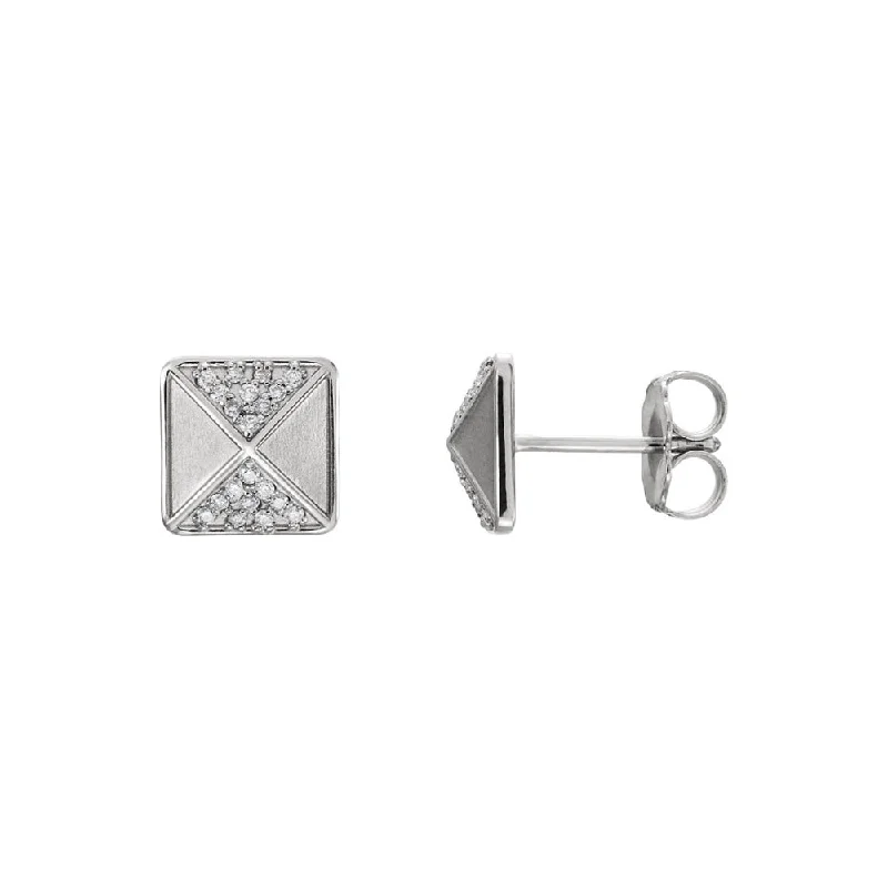 Ladies earrings matching pairs-8mm Diamond Accented Pyramid Stud Earrings in 14k White Gold