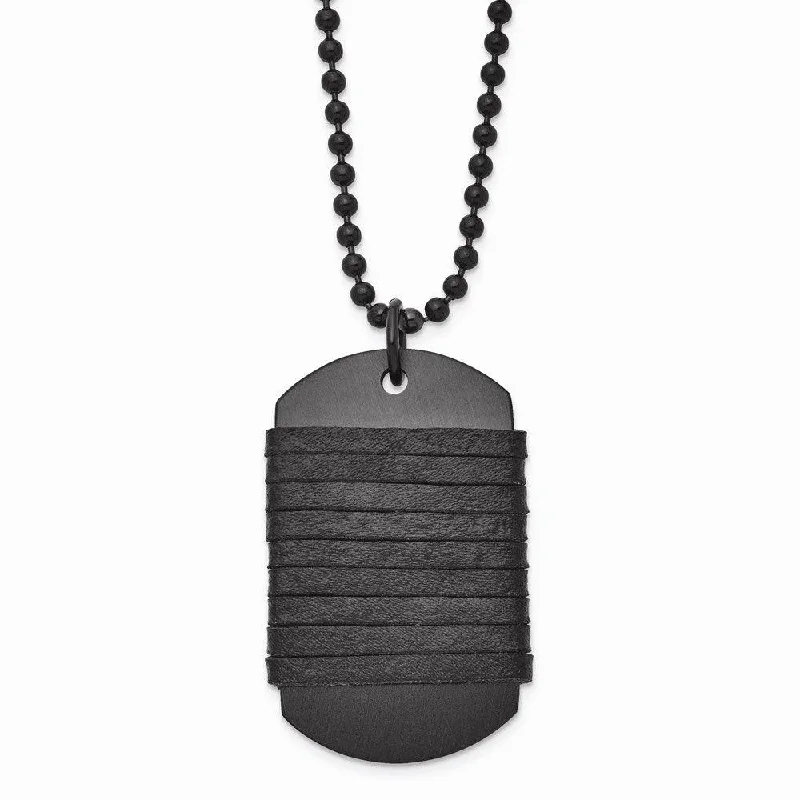 Ladies necklaces luxurious designs-Stainless Steel Brushed Dog Tag Wrapped Leather Necklace