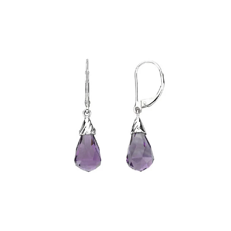 Ladies earrings star motifs-Briolette Amethyst Lever Back Earrings in 14k White Gold