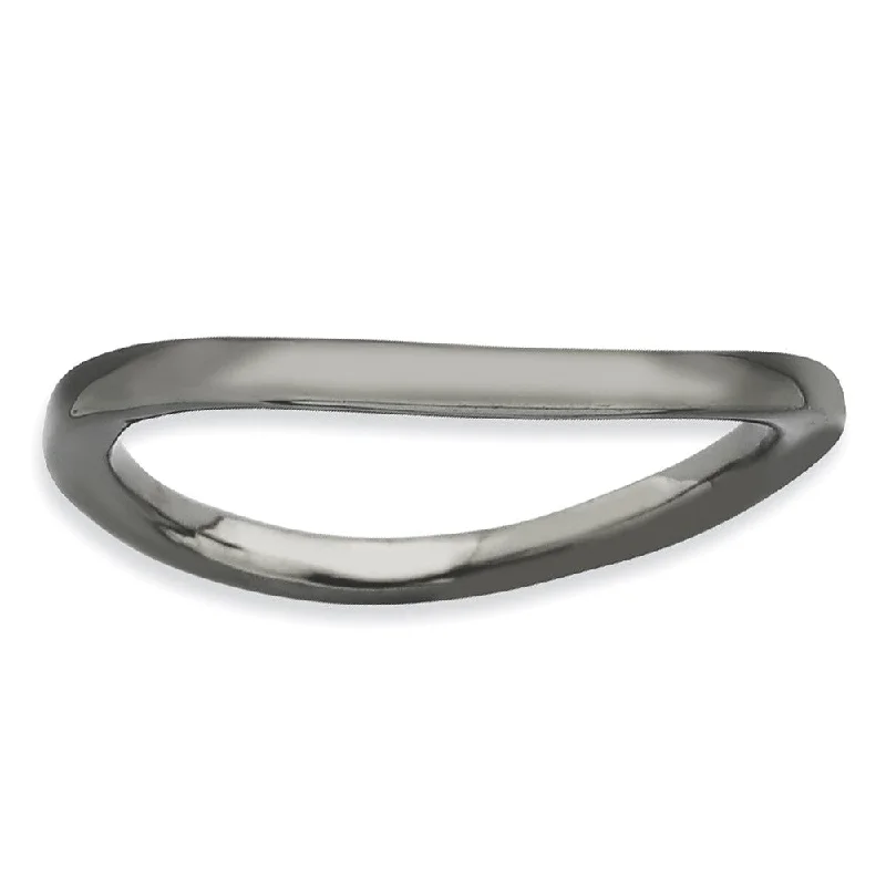 Ladies ring silver options-1.5mm Stackable Black Plated Silver Curved Smooth Band