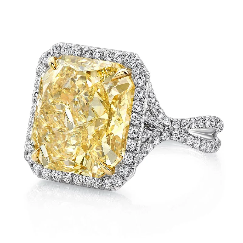 Ladies engagement rings platinum picks-Uneek 12-Carat Radiant-Cut Fancy Yellow Diamond Halo Engagement Ring with Pave Silhouette Double Shank