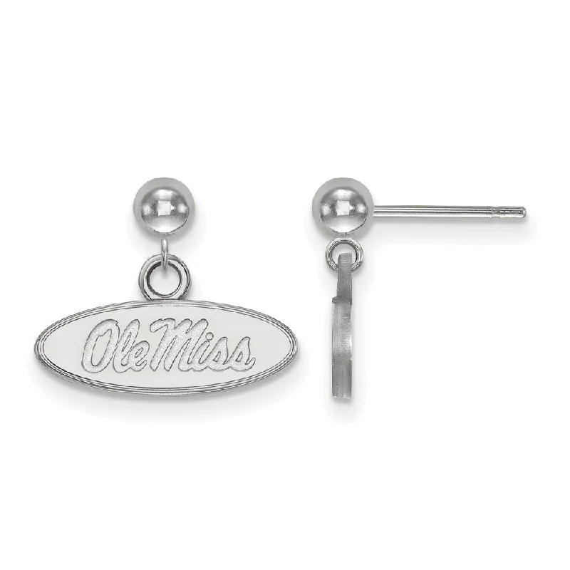 Ladies earrings holiday gifts-14k White Gold University of Mississippi Ball Dangle Earrings