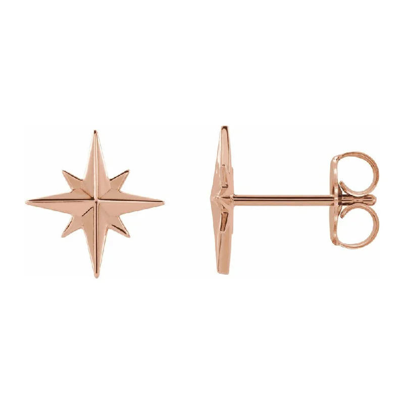 Ladies earrings geometric patterns-14K Yellow, White or Rose Gold North Star Post Earrings 9.5mm (3/8 In)