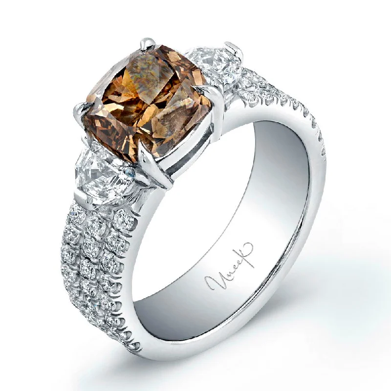 Ladies engagement rings top brands-Uneek Signature Collection Three-Stone Cushion Cut Diamond Engagement Ring