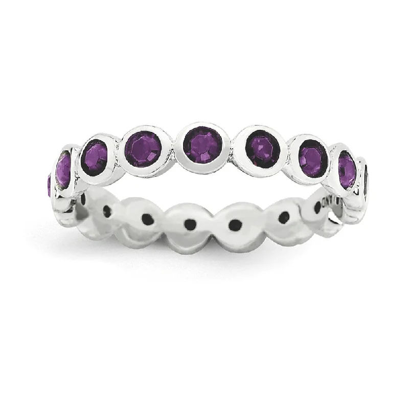 Ladies ring colorful gems-Silver Stackable with Purple Crystals Band