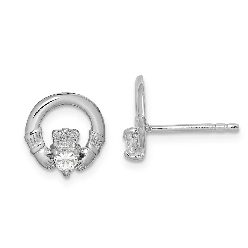 Ladies earrings unique finds-10mm Cubic Zirconia Claddagh Post Earrings in Sterling Silver