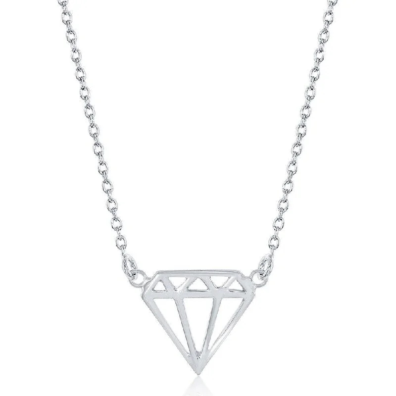 Ladies necklaces sister sets-Sterling Silver Diamond Shaped Necklace