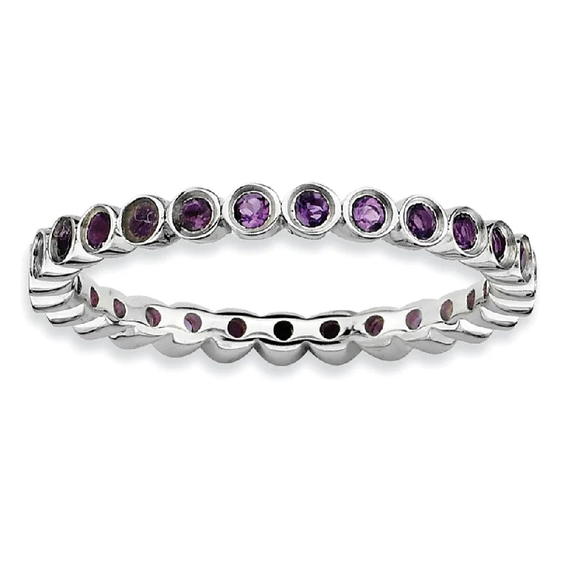 Ladies ring famous brands-2.25mm Sterling Silver Stackable Bezel Set Amethyst Band