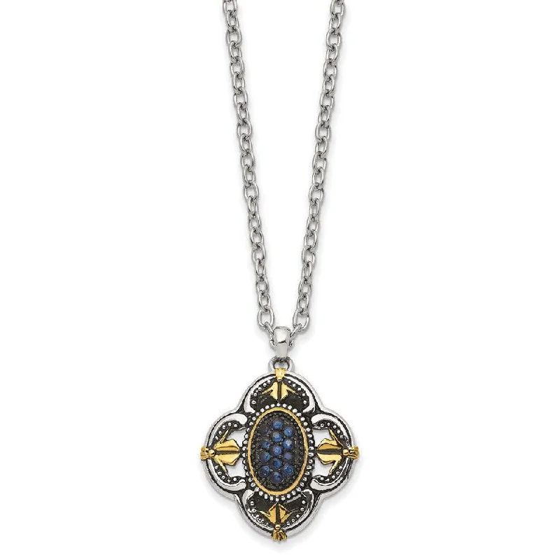 Ladies necklaces online shopping-Stainless Steel Blue Glass with Yellow IP-plated Accent Necklace