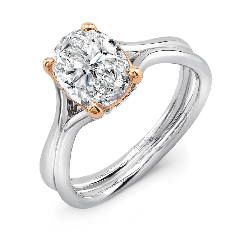 Ladies engagement rings classic looks-Uneek Oval Diamond Solitaire Engagement Ring with High Polish Silhouette Shank and Accents