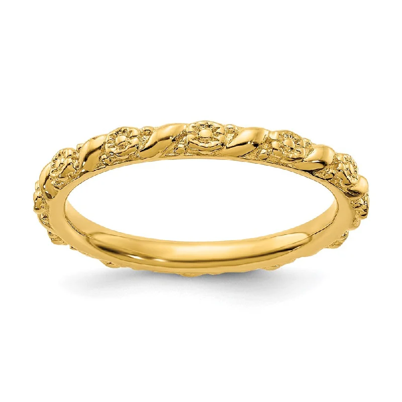 Ladies ring luxurious designs-2mm Sterling Silver 14k Yellow Gold Plated Stackable Flower Band