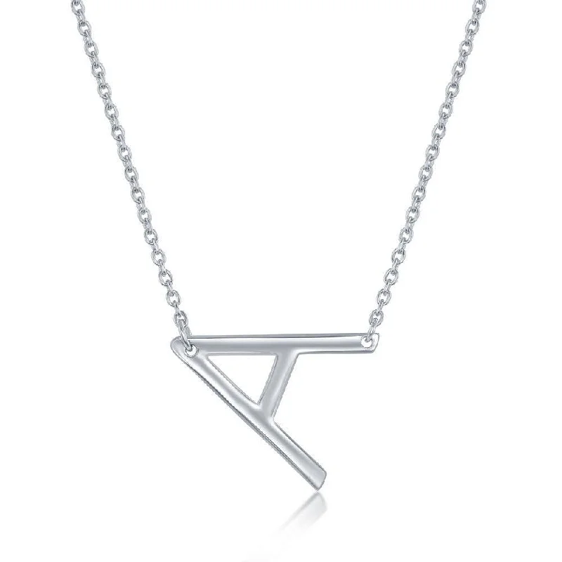 Ladies necklaces designer brands-Sterling Silver Sideways A Initial Necklace