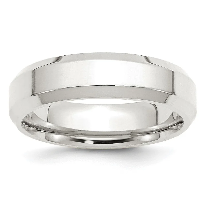 Ladies ring star motifs-6mm Sterling Silver Polished Beveled Edge Comfort Fit Band