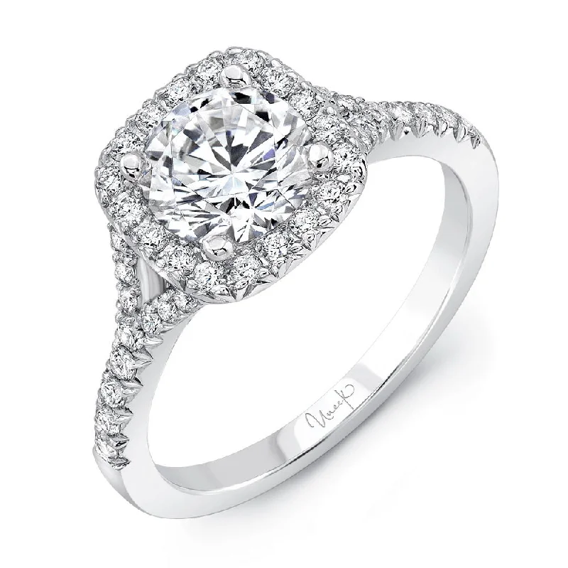 Ladies engagement rings luxury brands-Uneek Round Diamond Engagement Ring with Cushion-Shaped Halo