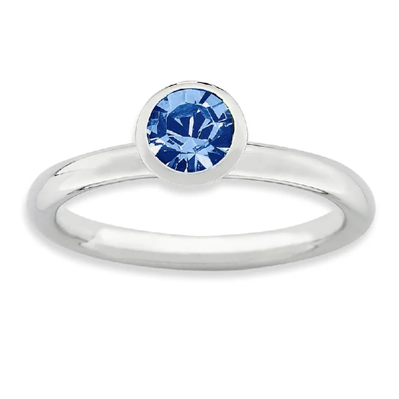 Ladies ring friendship rings-5mm High Profile Sterling Silver w/ Blue Crystals Stack Ring