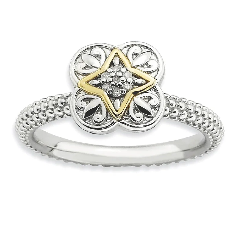 Ladies ring luxurious designs-Sterling Silver, 14k Gold Plated & Diamond Stackable 9mm Ornate Ring