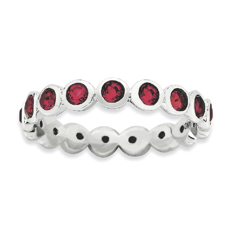 Ladies ring Christmas styles-Red Crystal Sterling Silver Stackable Band