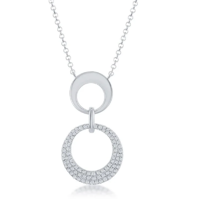 Ladies necklaces party wear-Sterling Silver Shiny and Micro Pave Open Circle Necklace