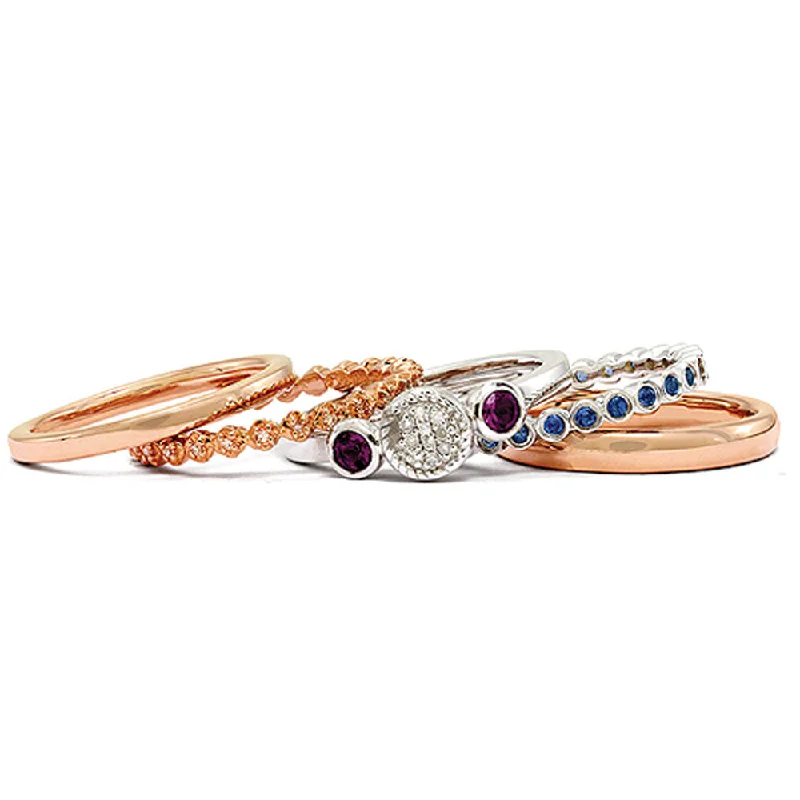 Ladies ring animal themes-Sterling Silver, 14K Rose Plated & Multi Gemstone Stackable Ring Set