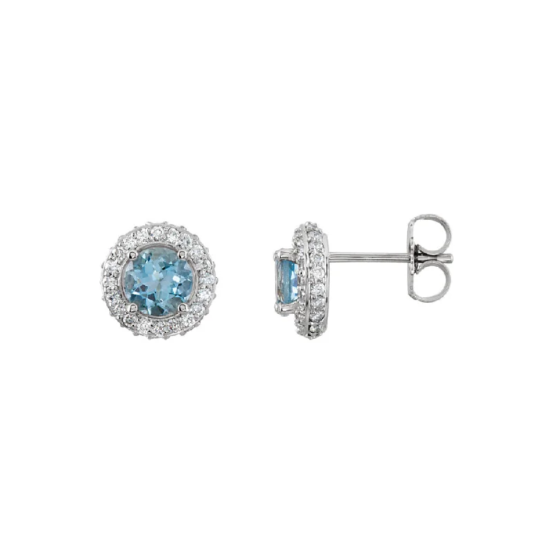 Ladies earrings age suitability-Aquamarine & Diamond Entourage 8.5mm Post Earrings in 14k White Gold