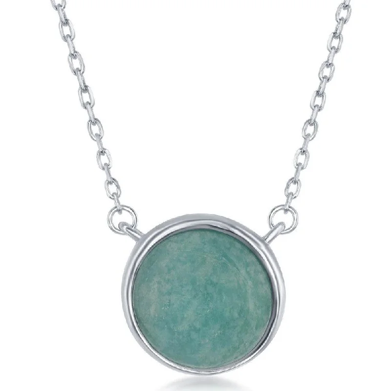 Ladies necklaces social media trends-Sterling Silver Round African Amazonite Bezel Set Necklace