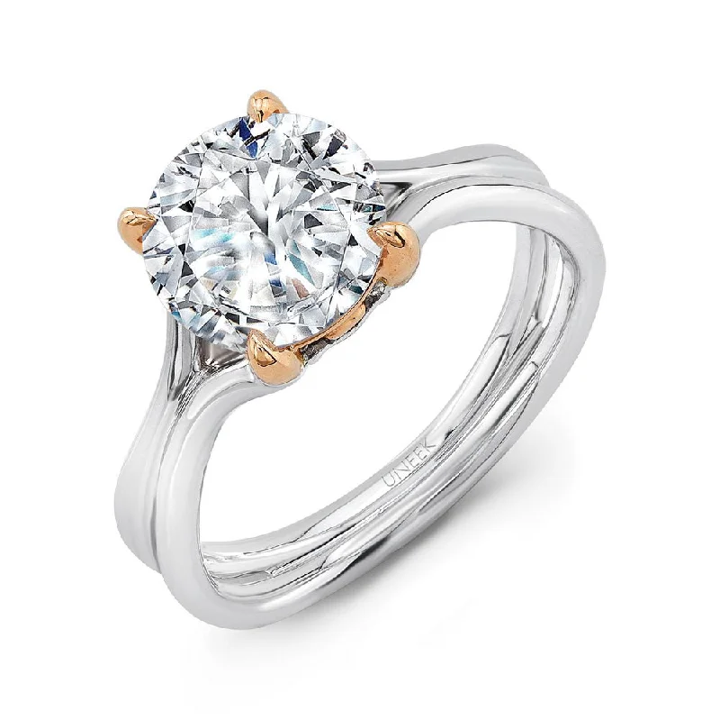 Ladies engagement rings unique styles-Uneek Round Diamond Solitaire Engagement Ring with High Polish Silhouette Shank and Accents