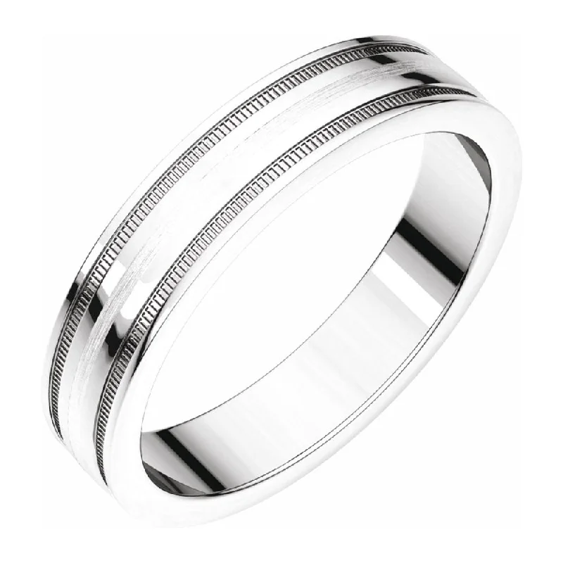 Ladies ring birthday presents-4mm Continuum Sterling Silver Flat Milgrain Satin Comfort Fit Band