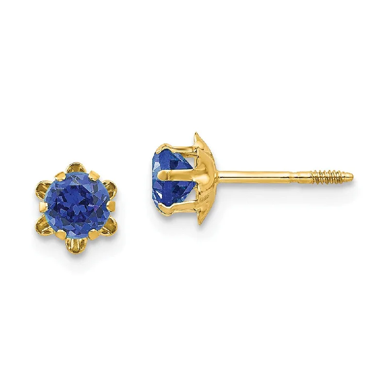 Ladies earrings affordable picks-Kids 4mm Synthetic Sapphire Screw Back Stud Earrings 14k Yellow Gold