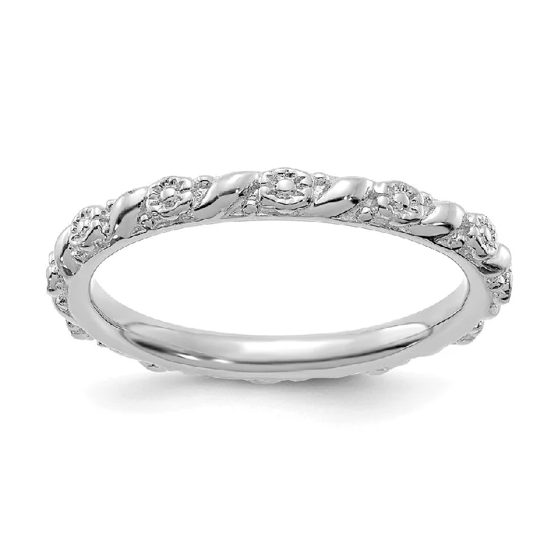 Ladies ring cute looks-2mm Sterling Silver Rhodium Plated Stackable Flower Band