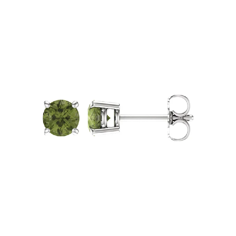 Ladies earrings light luxury-5mm Round Peridot Stud Earrings in 14k White Gold