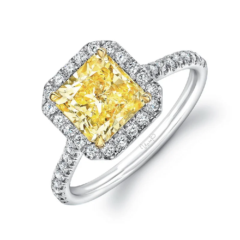 Ladies engagement rings gold bands-Uneek Classic Radiant-Cut Fancy Yellow Diamond Halo Engagement Ring