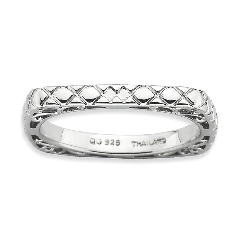 Ladies ring office looks-2.25mm Stackable Sterling Silver Square Snake Skin Band