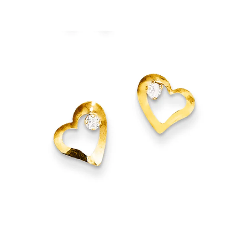 Ladies earrings online shopping-8mm Open Heart and Cubic Zirconia Post Earrings in 14k Yellow Gold