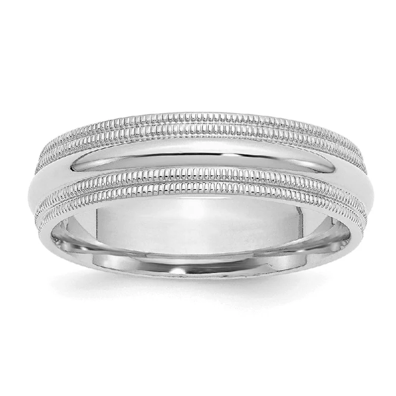 Ladies ring vintage charm-6mm Rhodium Plated Sterling Silver Double Milgrain Comfort Fit Band