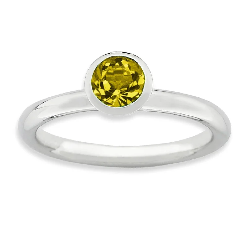 Ladies ring sentimental value-5mm High Profile Sterling Silver with Yellow Crystals Stack Ring