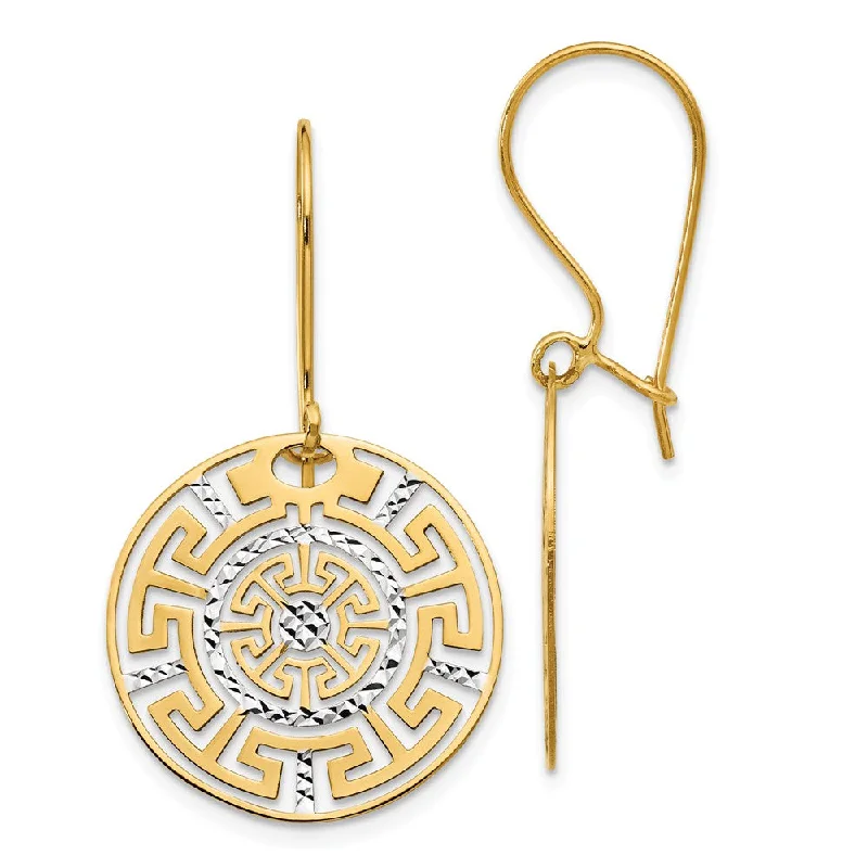 Ladies earrings viral picks-20mm Greek Key Dangle Earrings in 14k Yellow Gold & White Rhodium