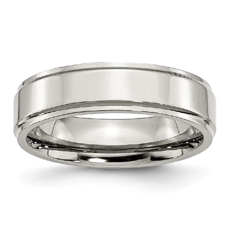 Ladies ring latest trends-6mm Stainless Steel Polished Ridged Edge Standard Fit Band