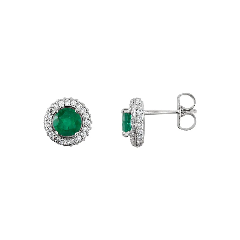 Ladies earrings statement pieces-Emerald & Diamond Entourage 8mm Post Earrings in 14k White Gold