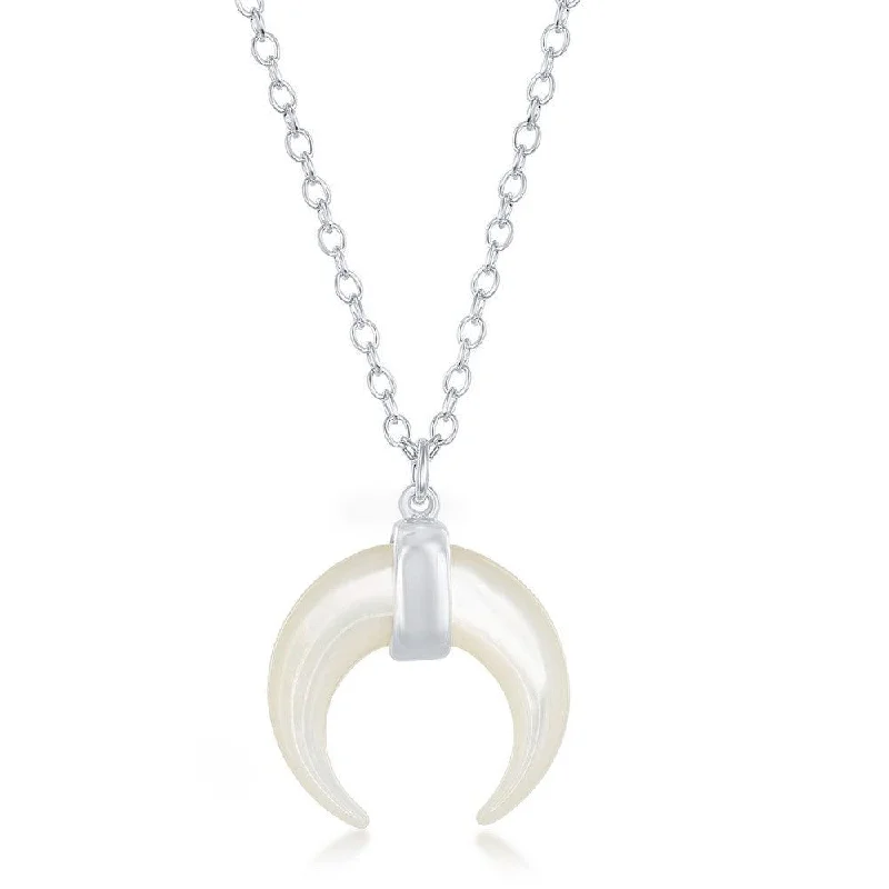 Ladies necklaces unique finds-Sterling Silver Reversed Mother of Pearl Horn Necklace