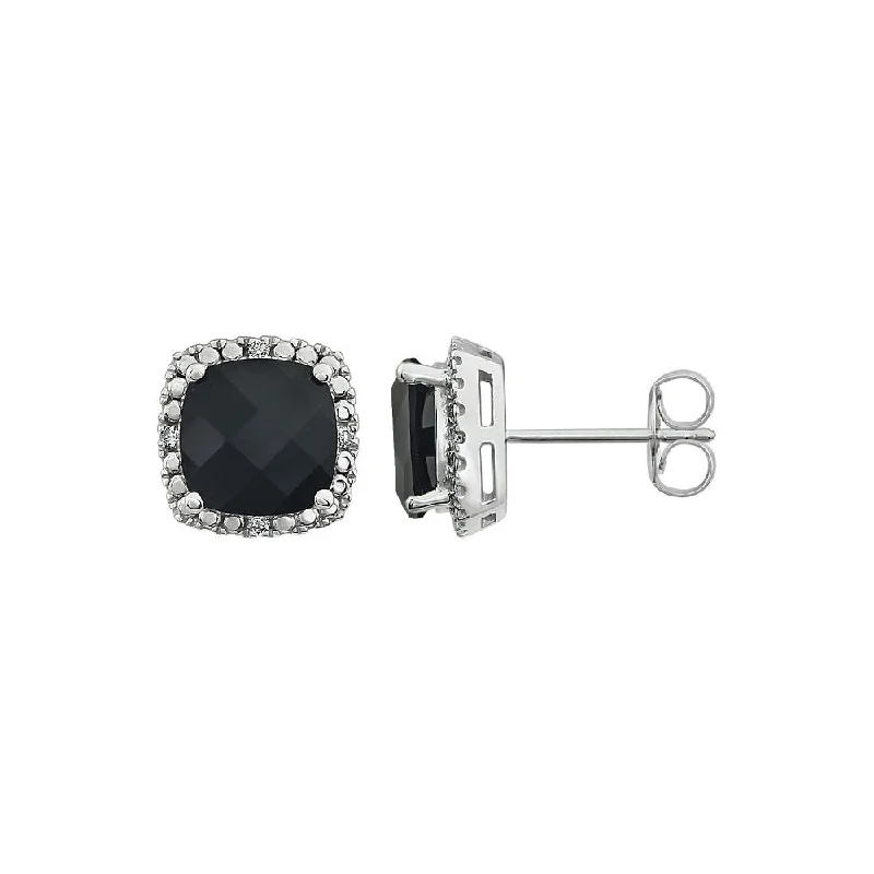 Ladies earrings casual vibes-Black Onyx & Diamond 10mm Earrings in 14k White Gold