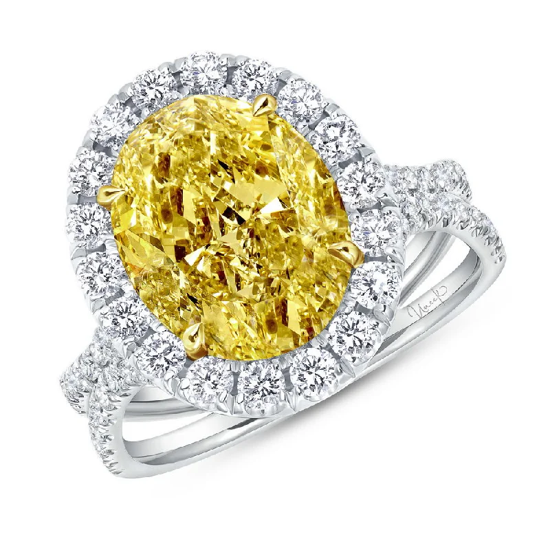 Ladies engagement rings timeless elegance-Uneek Natureal Collection Halo Oval Shaped Yellow Diamond Engagement Ring