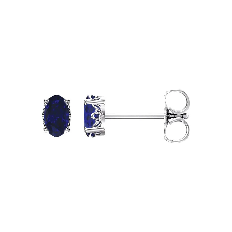 Ladies earrings collectible items-14k White Gold Stud Earrings with Oval Lab Created Blue Sapphire