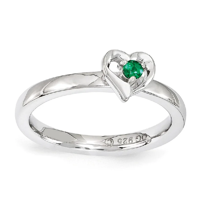 Ladies ring European flair-Sterling Silver Stackable Expressions Created Emerald 6mm Heart Ring