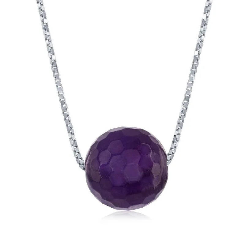 Ladies necklaces e-commerce sites-Sterling Silver 8mm Dark Amethyst Faceted Bead Necklace